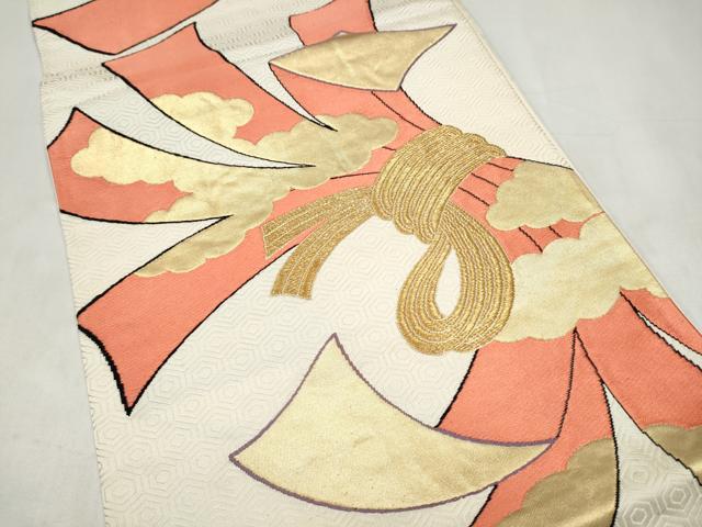 平和屋本店▼六通柄袋帯 富貴錦 熨斗文 本金箔 正絹 逸品 CABL4820hy