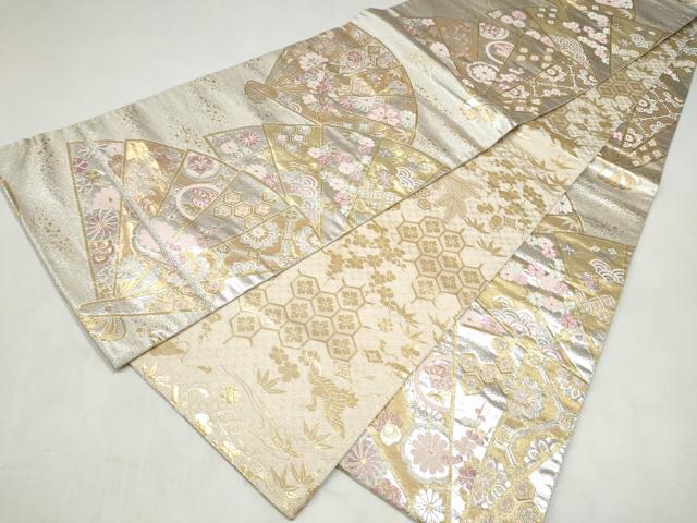 平和屋本店▼両面 全通柄袋帯 檜扇花文 純金箔 正絹 逸品 CABL4822hy