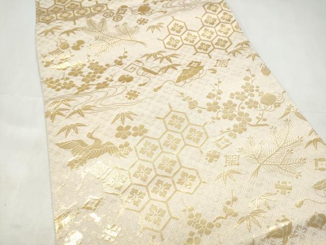 平和屋本店▼両面 全通柄袋帯 檜扇花文 純金箔 正絹 逸品 CABL4822hy