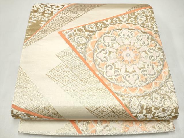 平和屋本店▼六通柄袋帯 唐織 色紙取丸華文 純金箔24K 正絹 逸品 CABL4824hy