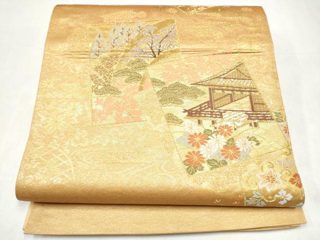 平和屋本店▼六通柄袋帯 色紙重ね風景文 純金箔二重織 正絹 逸品 CABL4827hy