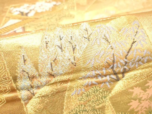平和屋本店▼六通柄袋帯 色紙重ね風景文 純金箔二重織 正絹 逸品 CABL4827hy