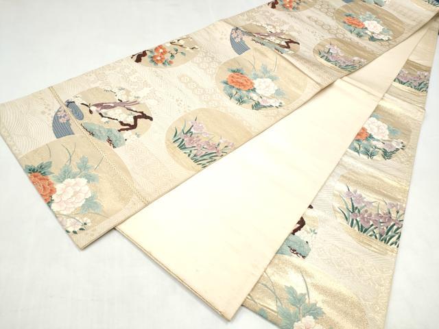 平和屋本店▼六通柄袋帯 唐織 休み鳥枝花文 琳派純金箔24K 正絹 逸品 CABL4833hy