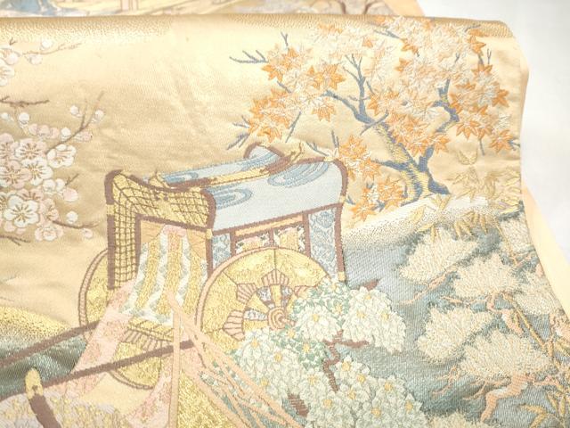 平和屋本店▼六通柄袋帯 唐織 名園眺望 純金箔 正絹 逸品 CABL4836hy
