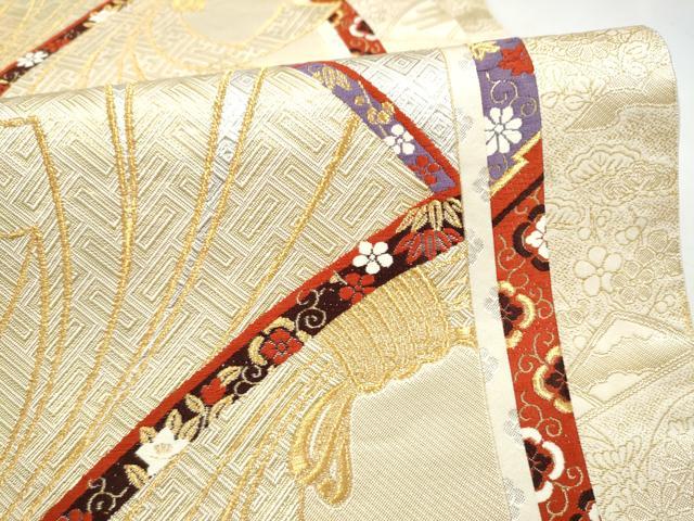平和屋本店▼六通柄袋帯 束ね熨斗 花文 本金箔 正絹 逸品 CABL4842hy