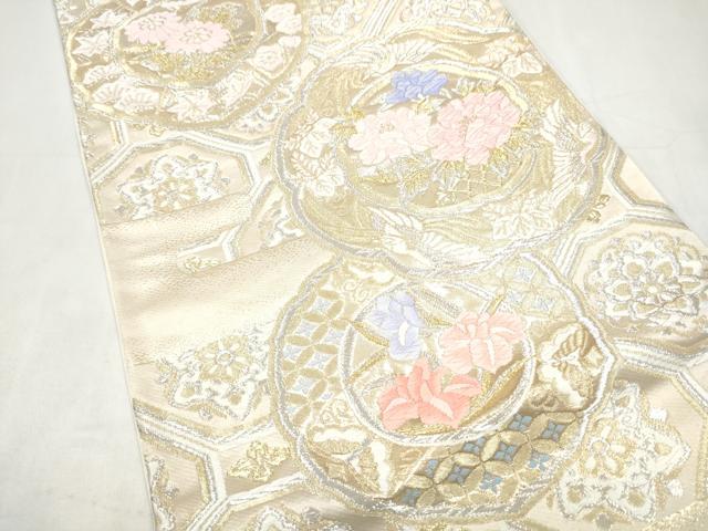 平和屋本店▼六通柄袋帯 絵皿花文 本金箔24K 正絹 逸品 CABL4852hy