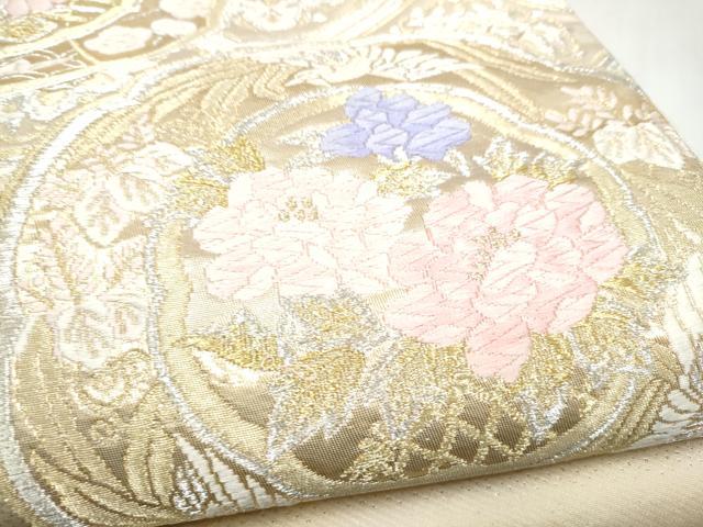 平和屋本店▼六通柄袋帯 絵皿花文 本金箔24K 正絹 逸品 CABL4852hy