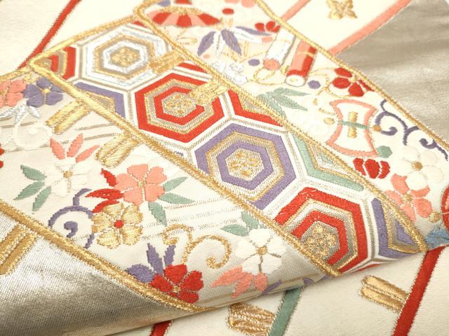 平和屋本店▼六通柄袋帯 唐織 能衣裳文 本金織 正絹 逸品 CABL4855hy