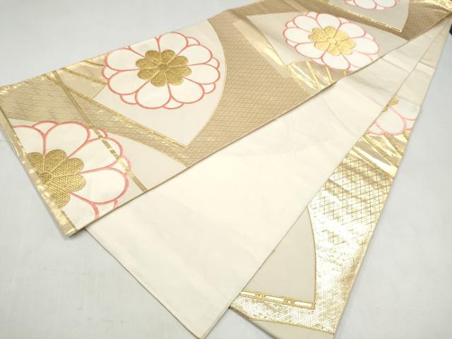平和屋本店▼六通柄袋帯 唐織 扇面舞花文 本金箔24K 正絹 逸品 CABL4856hy