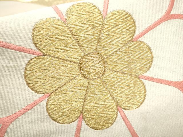 平和屋本店▼六通柄袋帯 唐織 扇面舞花文 本金箔24K 正絹 逸品 CABL4856hy