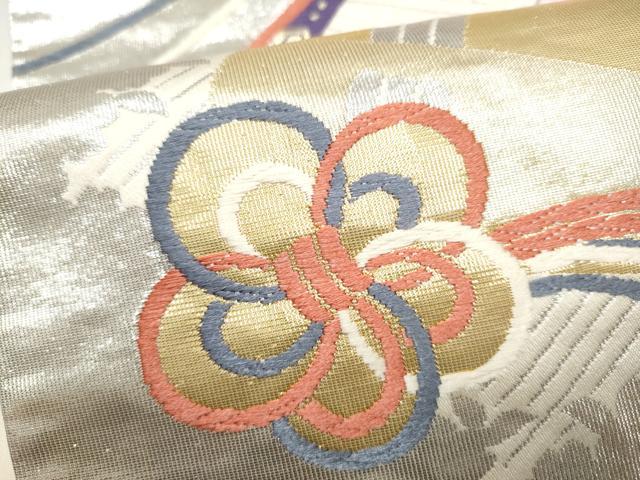 平和屋本店▼六通柄袋帯 唐織 シルエット 檜扇花文 純金箔24K 正絹 逸品 CABL4858hy