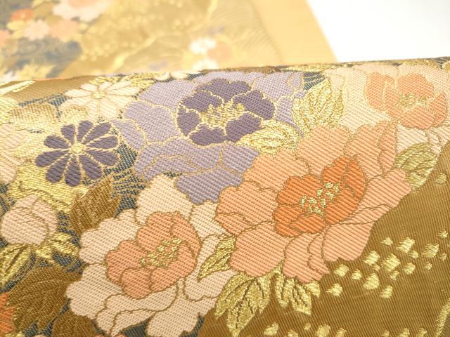 平和屋本店▼六通柄袋帯 風景草花文 純金二重箔 正絹 逸品 CABL4861hy