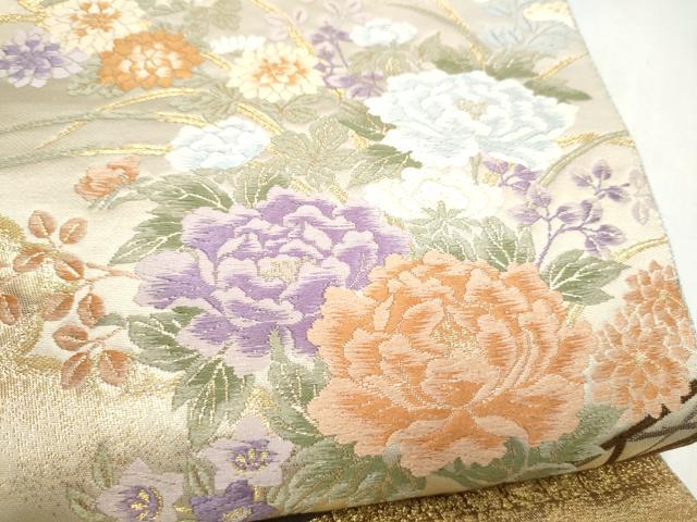 平和屋本店▼六通柄袋帯 唐織 花車文 本金箔 正絹 逸品 CABL4865hy