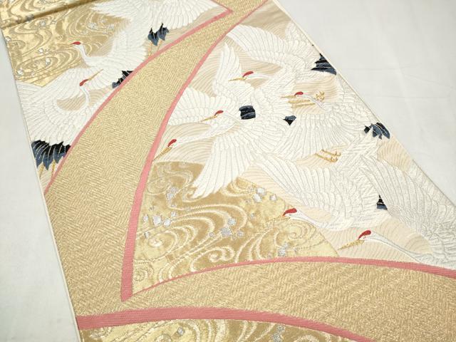 平和屋本店▼六通柄袋帯 瑞鶴 本金箔 正絹 逸品 CABL4866hy