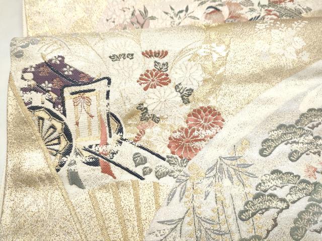 平和屋本店▼六通柄袋帯 御所車花文 純金箔織九百錦 正絹 逸品 CABL4868hy