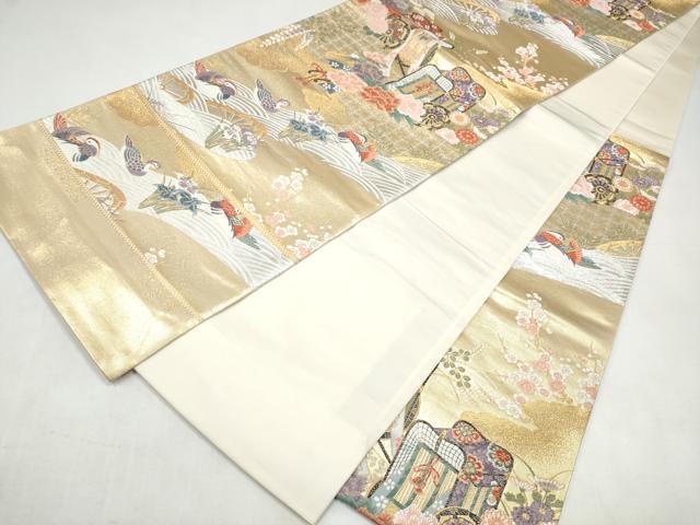 平和屋本店▼西陣の老舗 1782年創業 山下織物 六通柄袋帯 唐織 御車鴛鴦絵図 本金箔 証紙付き 正絹 逸品 CABL4870hy