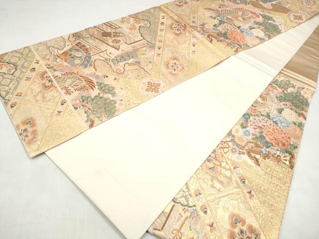 平和屋本店▼六通柄袋帯 唐織 鳳凰花車文 本金箔 正絹 逸品 CABL4871hy