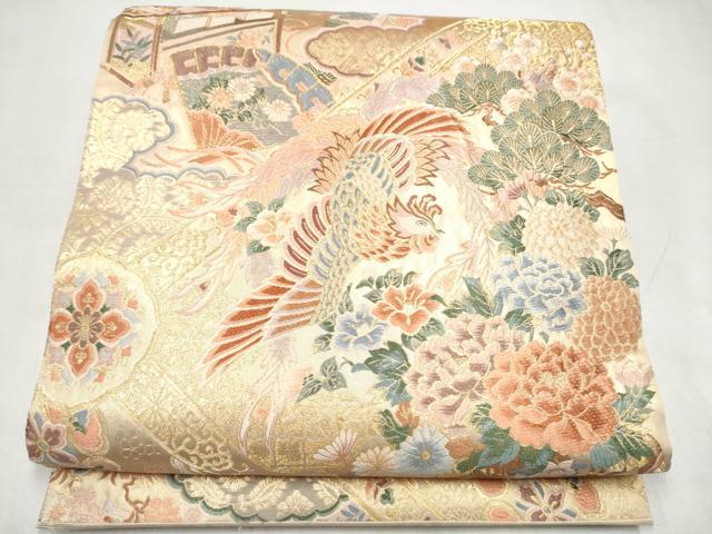 平和屋本店▼六通柄袋帯 唐織 鳳凰花車文 本金箔 正絹 逸品 CABL4871hy