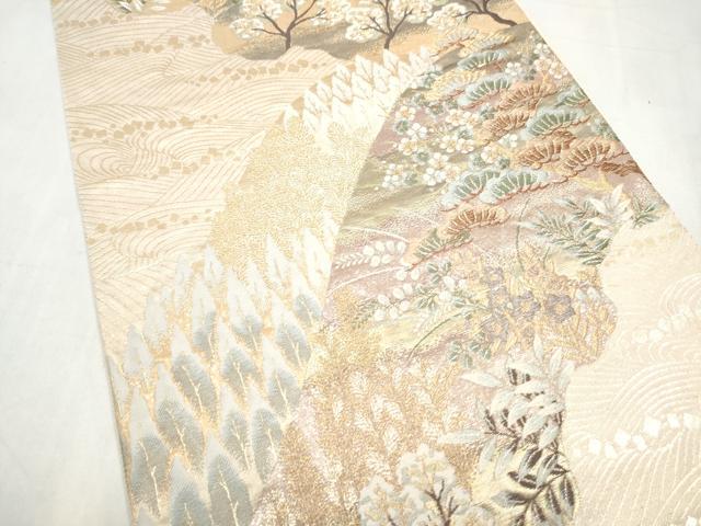 平和屋本店▼六通柄袋帯 九百錦 流水草花文 純金二重箔 正絹 逸品 CABL4872hy