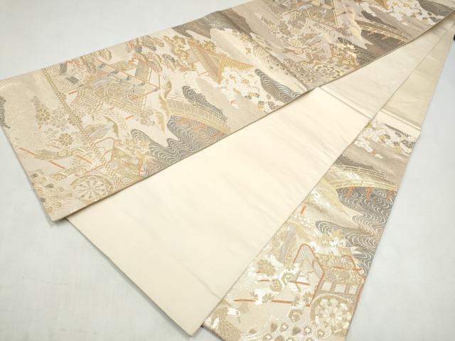 平和屋本店▼六通柄袋帯 人物風景文 純金箔二重箔織 正絹 逸品 CABL4875hy
