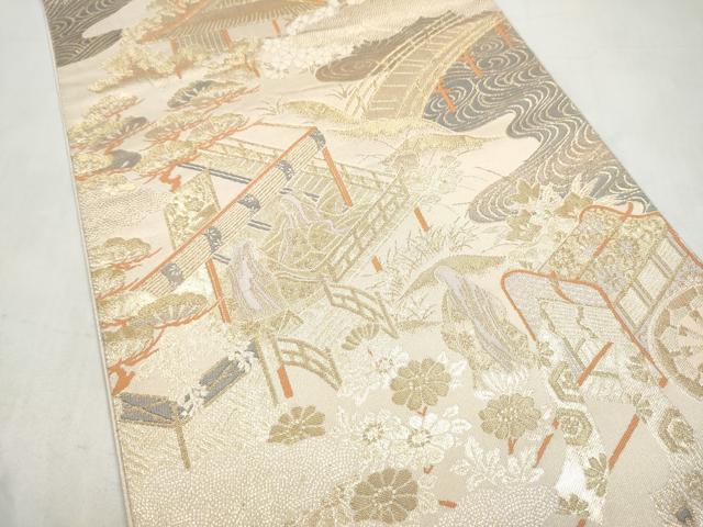 平和屋本店▼六通柄袋帯 人物風景文 純金箔二重箔織 正絹 逸品 CABL4875hy