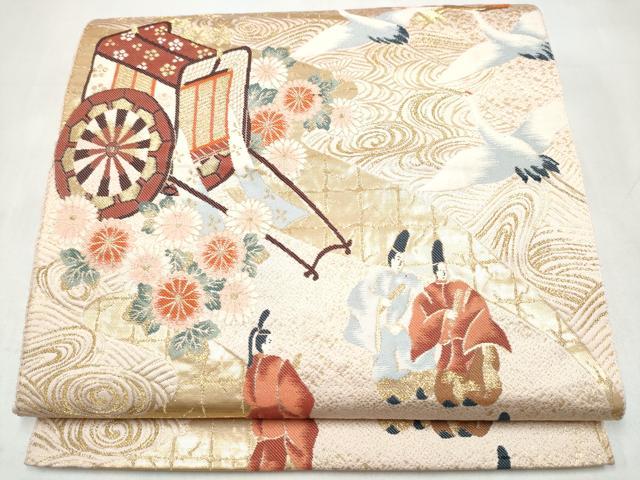 平和屋本店▼六通柄袋帯 御所車人物花文 本金箔 正絹 逸品 CABL4877hy