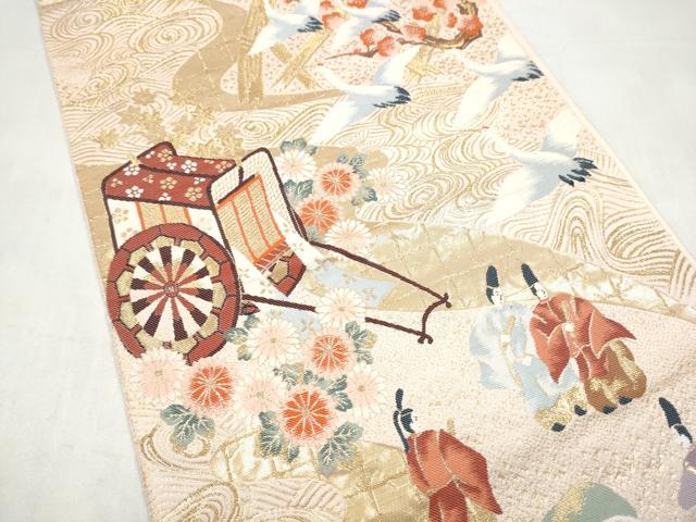 平和屋本店▼六通柄袋帯 御所車人物花文 本金箔 正絹 逸品 CABL4877hy