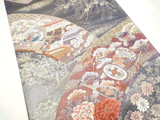 平和屋本店▼六通柄袋帯 唐織 鴛鴦地紙草花文 本金箔錦二重織 正絹 逸品 CABL4878hy