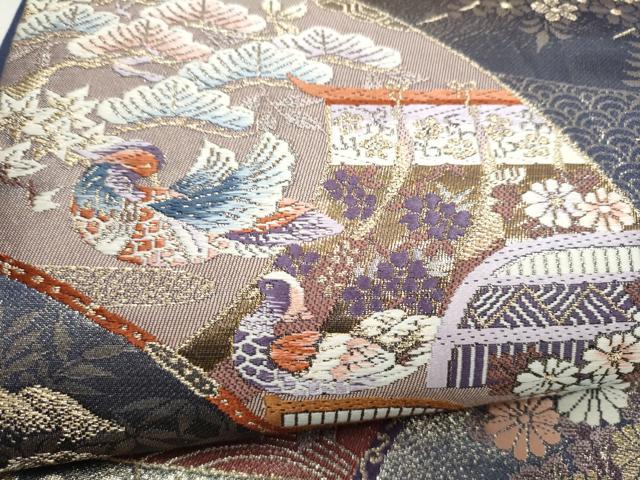 平和屋本店▼六通柄袋帯 唐織 鴛鴦地紙草花文 本金箔錦二重織 正絹 逸品 CABL4878hy