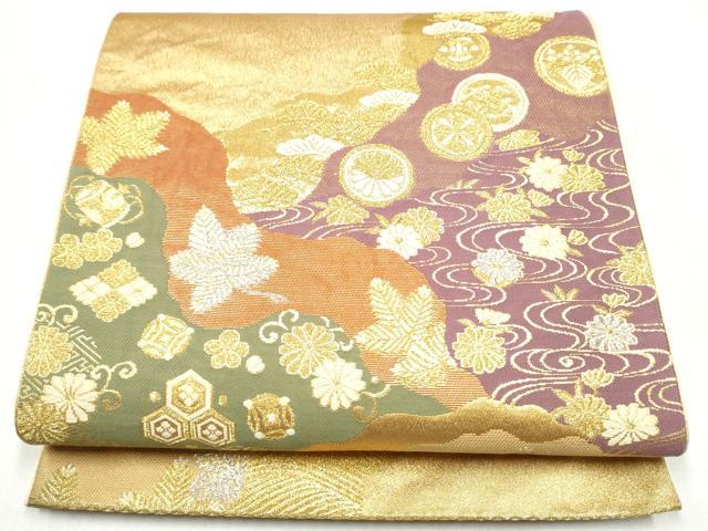 平和屋本店▼六通柄袋帯 吉祥金彩道長文 本金二丁箔 正絹 逸品 CABL4879hy