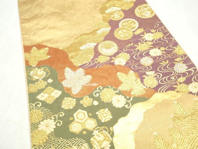 平和屋本店▼六通柄袋帯 吉祥金彩道長文 本金二丁箔 正絹 逸品 CABL4879hy
