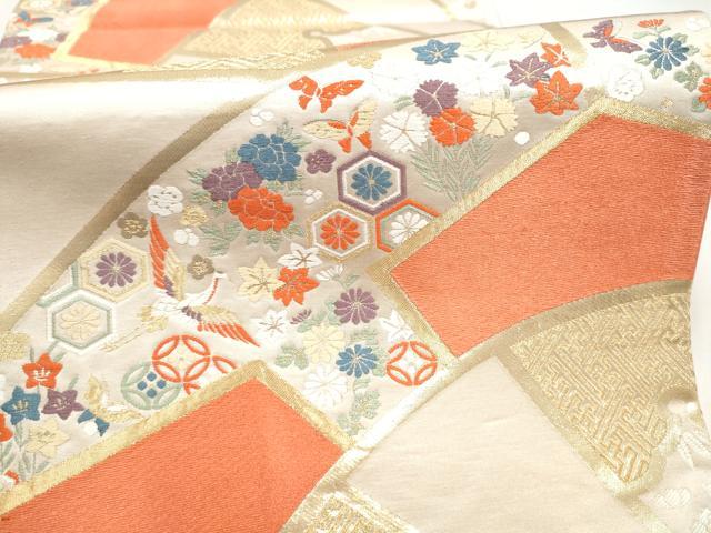 平和屋本店▼六通柄袋帯 唐織 飛鶴花蝶文 九百錦純金箔 正絹 逸品 CABL4887hy