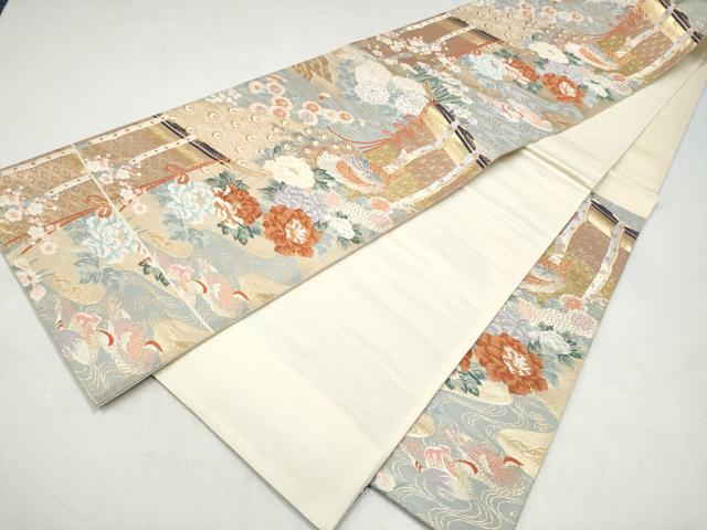 平和屋本店▼六通柄袋帯 唐織 孔雀几帳花文 純金二重箔 正絹 逸品 CABL4888hy