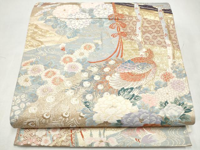 平和屋本店▼六通柄袋帯 唐織 孔雀几帳花文 純金二重箔 正絹 逸品 CABL4888hy