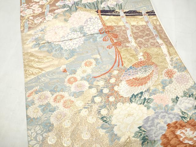平和屋本店▼六通柄袋帯 唐織 孔雀几帳花文 純金二重箔 正絹 逸品 CABL4888hy
