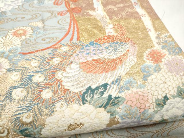 平和屋本店▼六通柄袋帯 唐織 孔雀几帳花文 純金二重箔 正絹 逸品 CABL4888hy