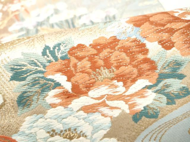 平和屋本店▼六通柄袋帯 唐織 孔雀几帳花文 純金二重箔 正絹 逸品 CABL4888hy
