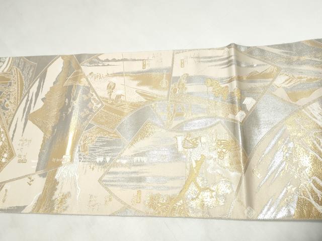 平和屋本店▼全通全景柄袋帯 東海道五拾三次全系図 プラチナ本金二重箔 正絹 逸品 CABL4889hy