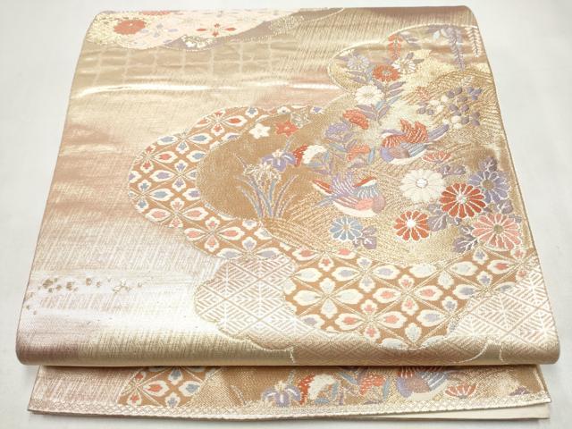 平和屋本店▼六通柄袋帯 唐織 雲重ね鴛鴦花文 本金箔二重織 正絹 逸品 CABL4899hy