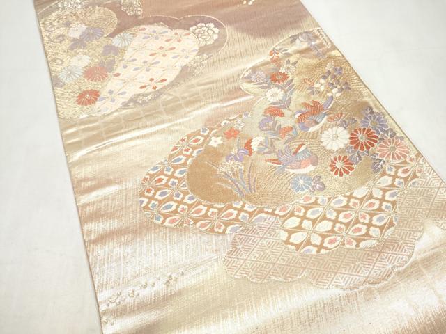 平和屋本店▼六通柄袋帯 唐織 雲重ね鴛鴦花文 本金箔二重織 正絹 逸品 CABL4899hy