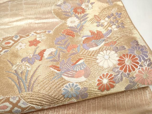 平和屋本店▼六通柄袋帯 唐織 雲重ね鴛鴦花文 本金箔二重織 正絹 逸品 CABL4899hy