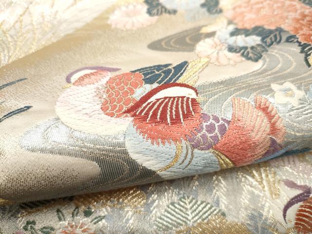 平和屋本店▼六通柄袋帯 唐織 百花遊鳥文 九百錦本金二重箔織 正絹 逸品 CABL4903hy