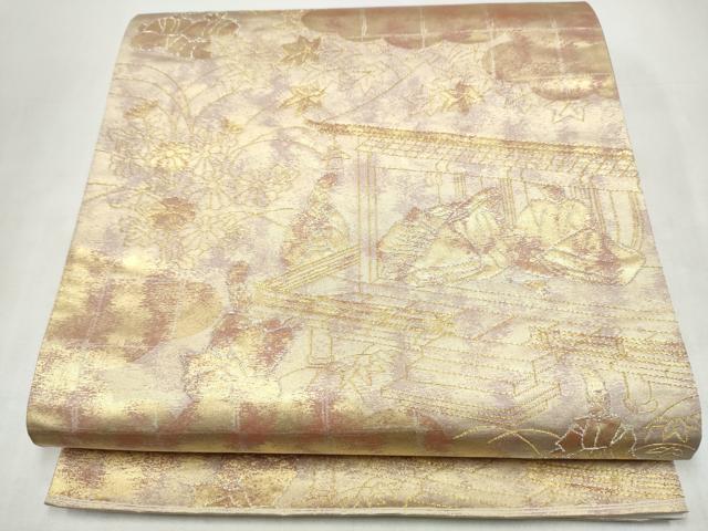 平和屋本店▼六通柄袋帯 人物風景文 本金箔 正絹 逸品 CABL4905hy