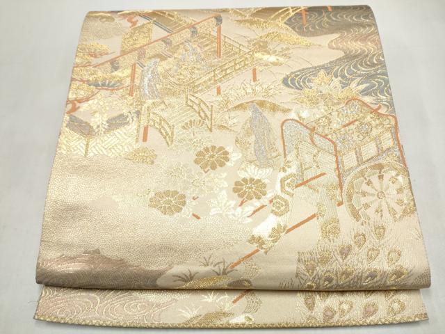 平和屋本店▼六通柄袋帯 平安花鳥 純金箔二重箔 正絹 逸品 CABL4913hy