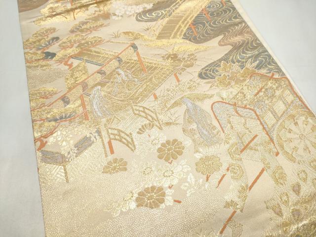 平和屋本店▼六通柄袋帯 平安花鳥 純金箔二重箔 正絹 逸品 CABL4913hy