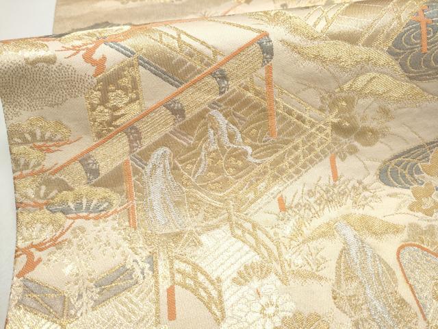 平和屋本店▼六通柄袋帯 平安花鳥 純金箔二重箔 正絹 逸品 CABL4913hy