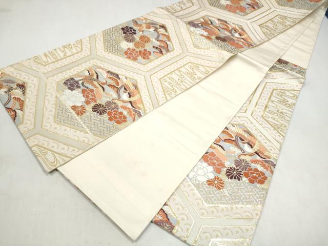 平和屋本店▼六通柄袋帯 亀甲取花鳥 24K本金箔 プラチナ箔 正絹 逸品 CABL4915hy