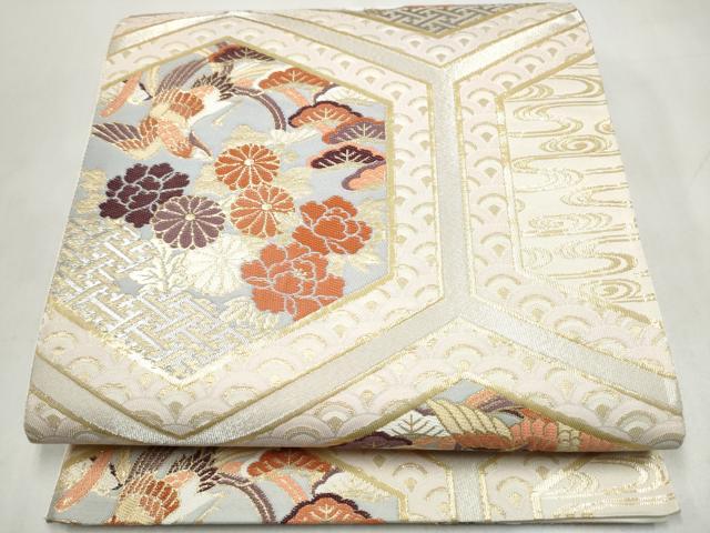 平和屋本店▼六通柄袋帯 亀甲取花鳥 24K本金箔 プラチナ箔 正絹 逸品 CABL4915hy