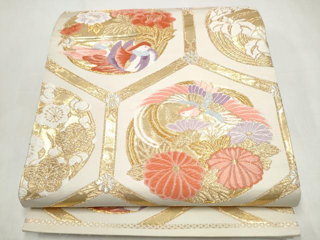 平和屋本店▼六通柄袋帯 鴛鴦花丸紋 本金箔24K 正絹 逸品 CABL4923hy