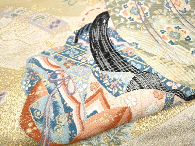 平和屋本店▼六通柄袋帯 九百錦 几帳人物花蝶文 本金箔 正絹 逸品 CABL4925hy